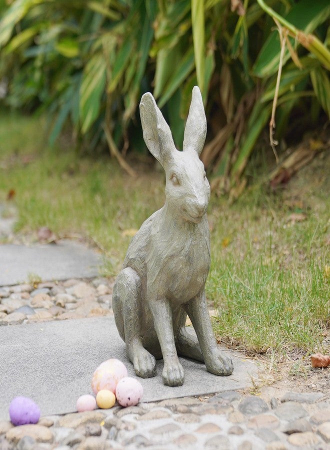 DiliComing Grey Resin Rabbit Garden Statue - 12 Inch Large Garden Statues for Home Yard Decor Garden Statues for Outside Balcony Bunny Decor for Garden Gifts - Image 1